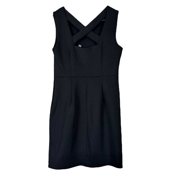 T Tahari Crossback V Neck Sleeveless Zip Cocktail Career Dress Black Size 6 - Picture 2 of 9